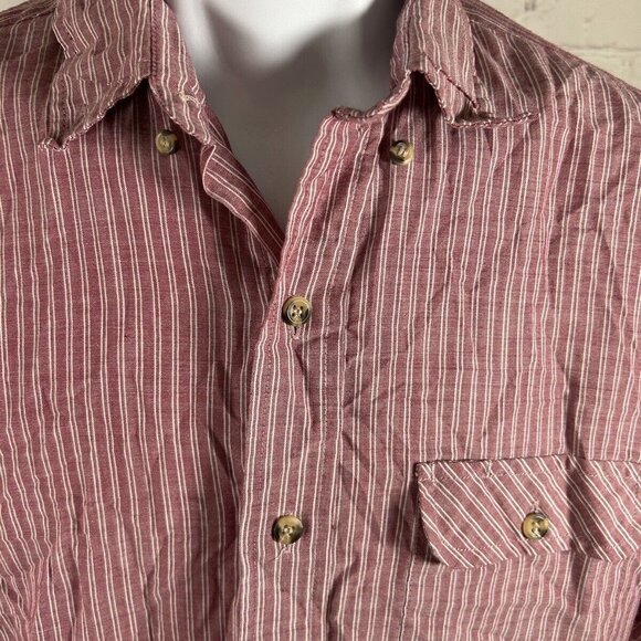 VTG Levi’s Brick Red White Striped Lightweight Long Sleeve Button Up Shirt M - Picture 7 of 8
